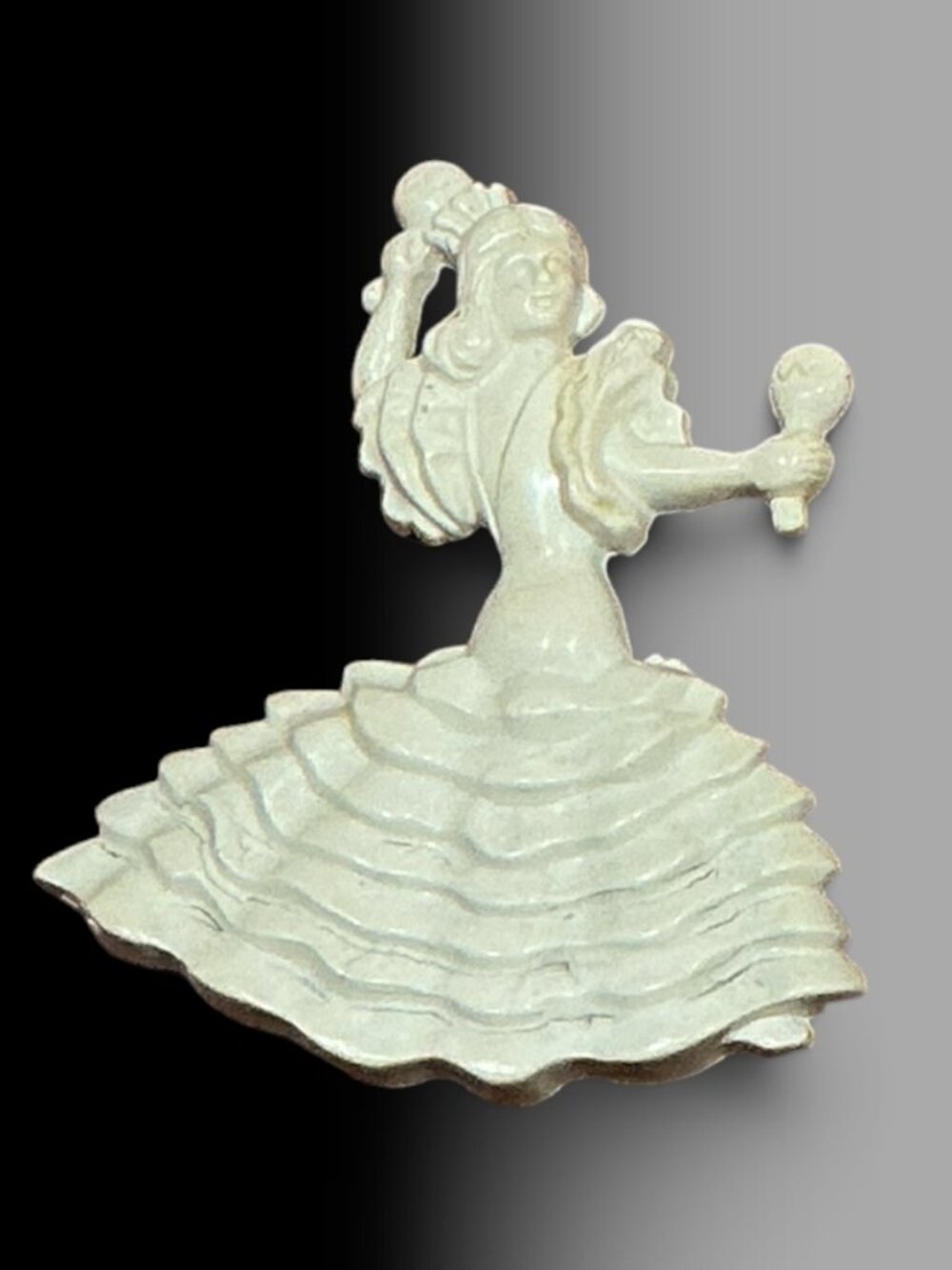 Vintage Figural Flamenco Dancer Brooch White Plastic Spanish Lady 2.25”